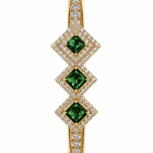 Customised Gold Bracelet:Green Stones+Moissanite